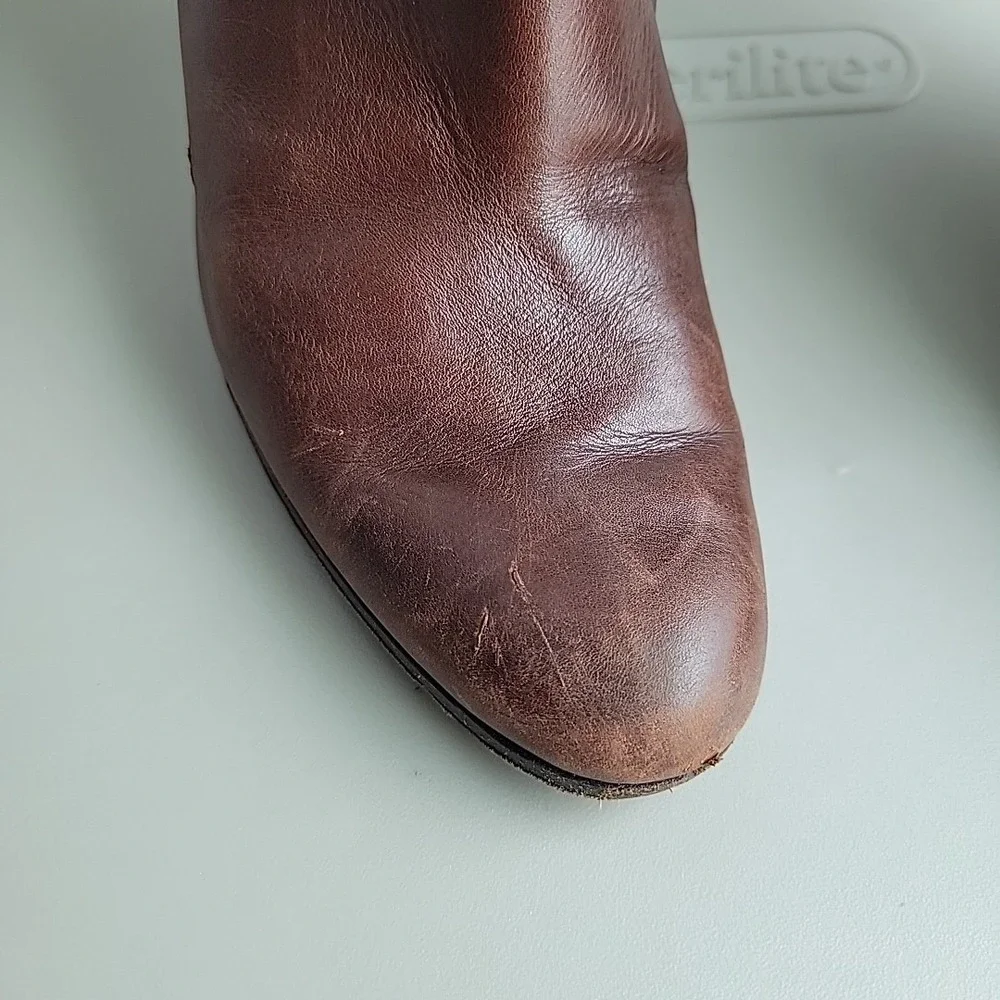 Ralph Lauren Purple Label Knee High Leather Boots Womens Size 6.5 Brown Heel Zip